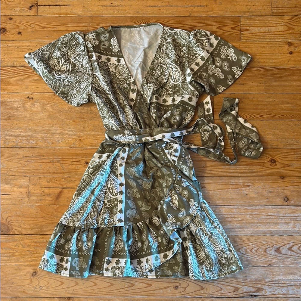 Green Paisley Wrap Dress